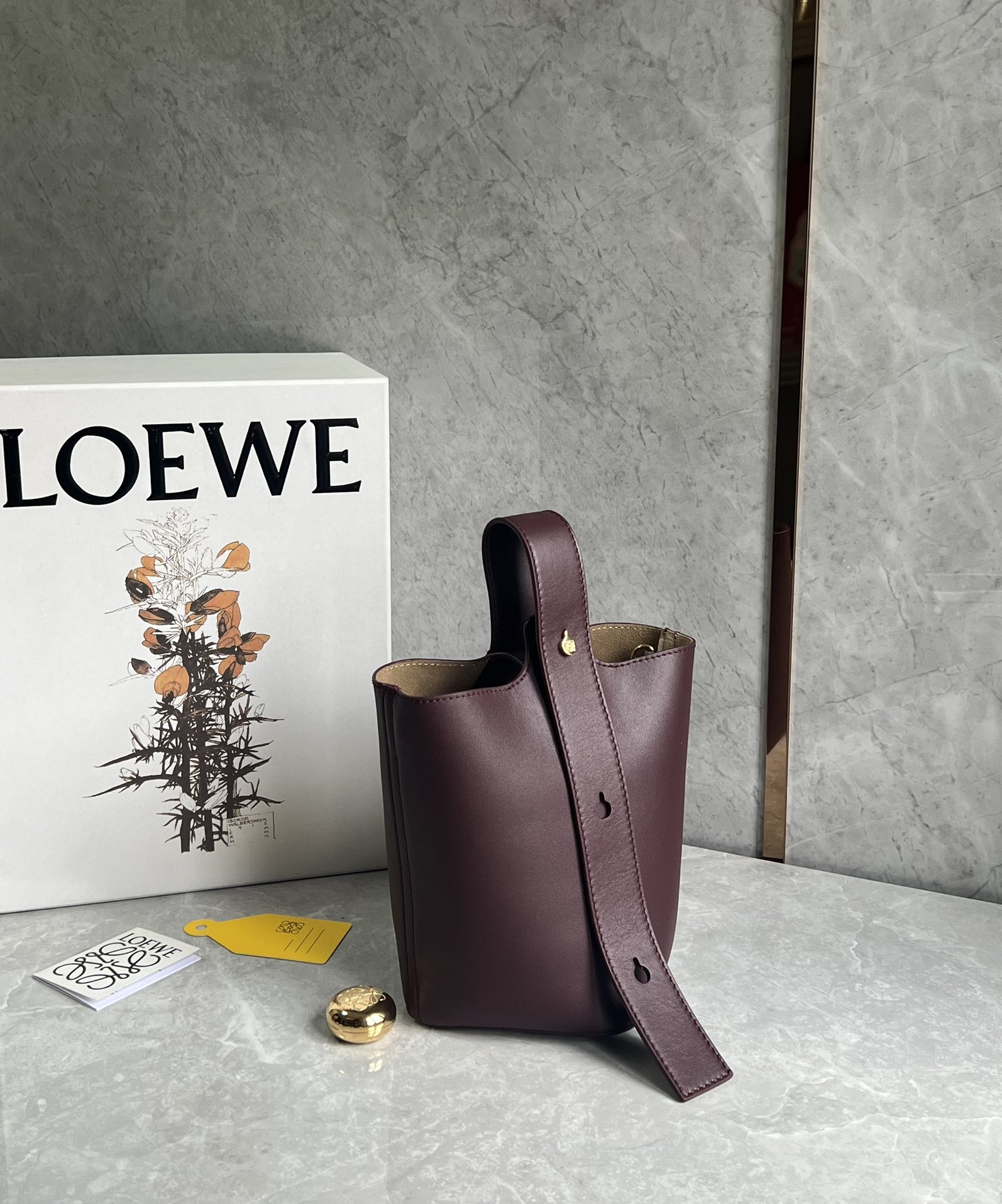 Loewe Mini Pebble Bucket in Mellow Calfskin Dark Purple